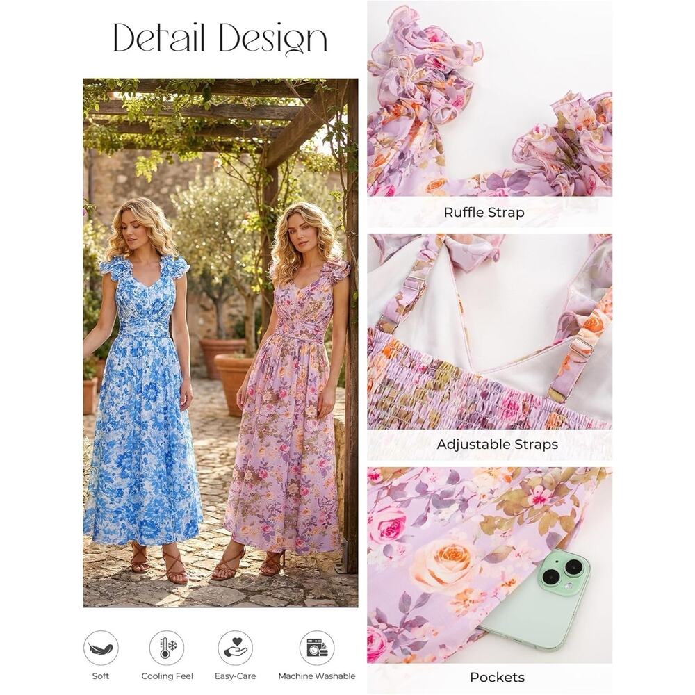Grace Karin Purple Floral Ruffle Maxi Dress XL Wedding Guest Garden Party - Picture 3 of 11